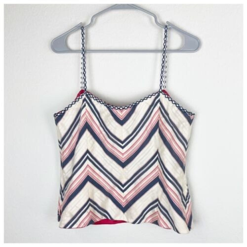 Juliana Collezione Silk Blend Chevron Cream Blue Red Top Size 10